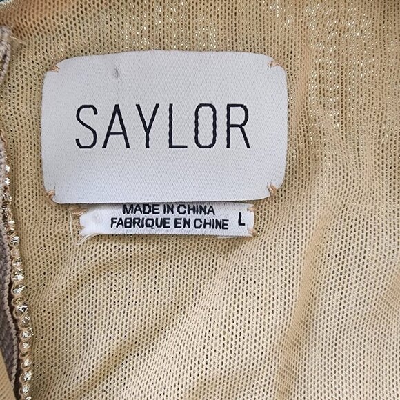 Saylor Saydee Mini Dress Beige Platinum Metallic Mock Neck Long Sleeve Sz Large - Picture 8 of 16